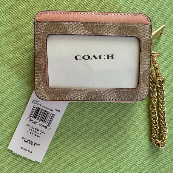 COACH X OBSERVED BY US ZIP CARD CASE:NWT LIGHT PINK/LIGHT KHAKI CU403 - Picture 4 of 12